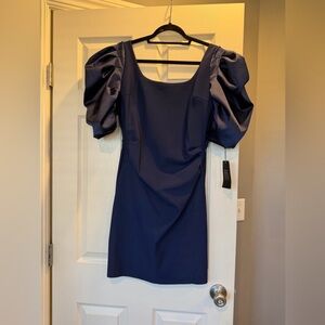 NWT Chiara Boni Navy Blue Puff Sleeve Dress